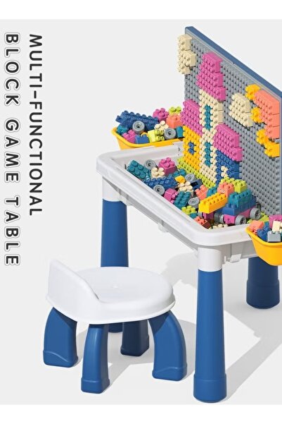 Generic Building Blocks Table Morandi Color Stacking Blocks DIY Assembled Educational Toys with Stool