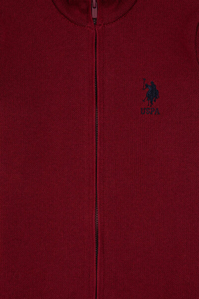 U.S. Polo Assn. Boy's Burgundy Zippered Knitwear Cardigan 50317144-Vr014