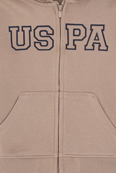 U.S. Polo Assn. Boy's Dark Beige Zippered Hooded Sweatshirt 50313844-Vr088