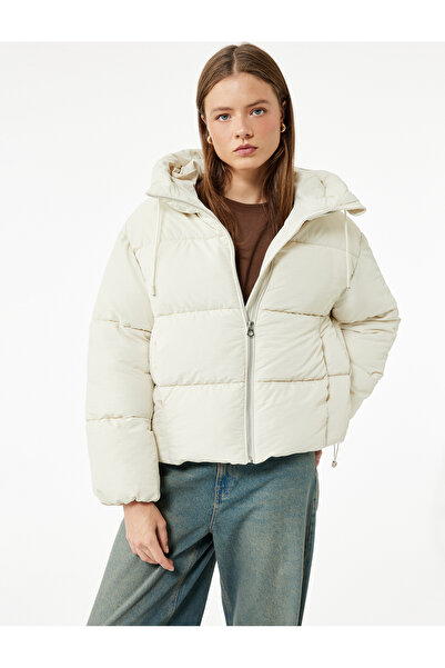 Koton Άνετο παλτό με φερμουάρ με κουκούλα καπιτονέ ψηλός λαιμός φουσκωτό παλτό