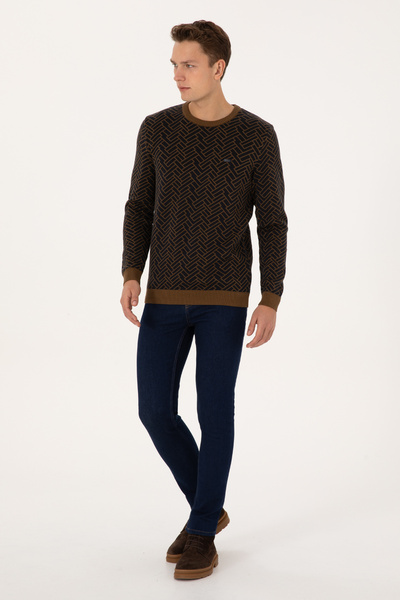 U.S. Polo Assn. Men's Slim Fit Crew Neck Khaki Sweater 50308343-Vr027