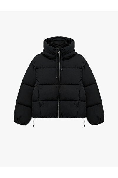 Koton Άνετο παλτό με φερμουάρ με κουκούλα καπιτονέ ψηλός λαιμός φουσκωτό παλτό