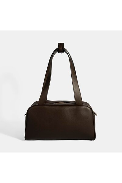 Desa Women's Dark Brown Monogram Logo Leather Shoulder Bag