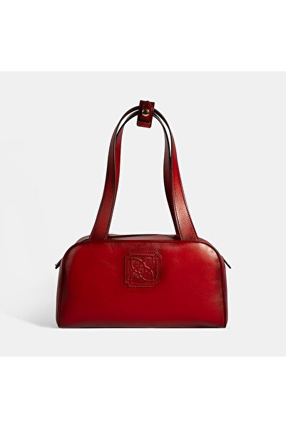 Desa Women's Red Monogram Logo Leather Shoulder Bag