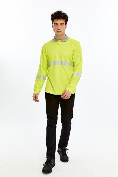 Uniprom Neon Yellow High Visibility Reflective Polo Neck Sweatshirt (Hi-Vis)