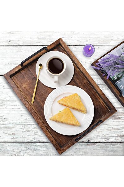 Generic LIBWYS Rustic Wooden Serving Trays with Handles, Set of 2 (15.8×11.8 in & 13.4×9.4 in), Brown