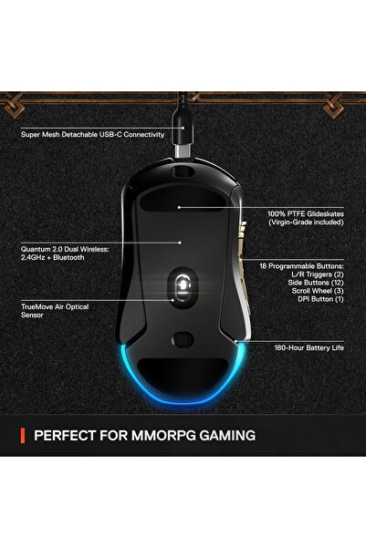 SteelSeries Aerox 9 Wireless - World of Warcraft Edition - MMO Gaming Mouse