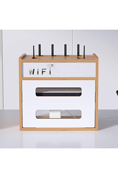 TERRIFI WiFi Router Storage Box Wooden Cabinet for Router and Modem (Charcoal Wood)