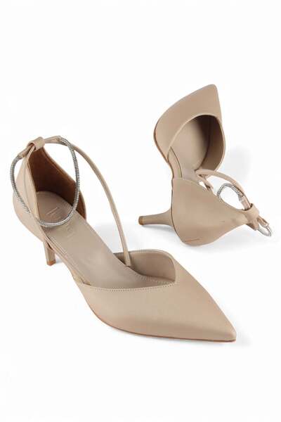 luuq shoes Zies Pointed Toe Heeled Shoes with Sparkling Ankle Band