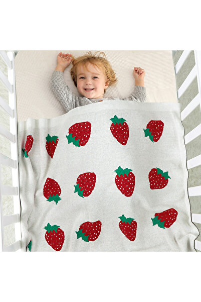 Ominii New knitted pure cotton cute strawberry jacquard baby blanket