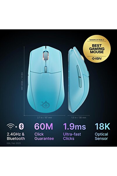 SteelSeries Rival 3 Wireless Gen 2 Gaming Mouse - Aqua