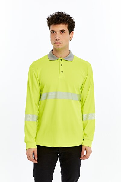 Uniprom Neon Yellow High Visibility Reflective Polo Neck Sweatshirt (Hi-Vis)