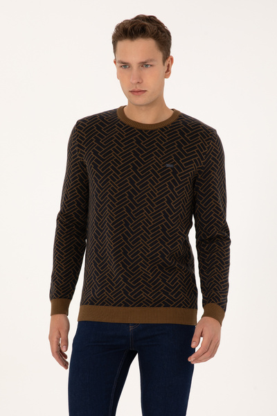 U.S. Polo Assn. Men's Slim Fit Crew Neck Khaki Sweater 50308343-Vr027