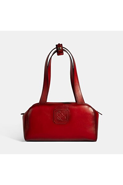 Desa Women's Red Monogram Logo Leather Shoulder Bag