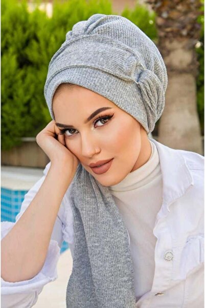 Aişe tesettür Gri Toka Detaylı Atkılı Bone