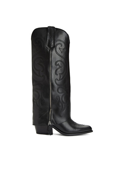 Network Siyah Desenli Kadın Deri Çizme