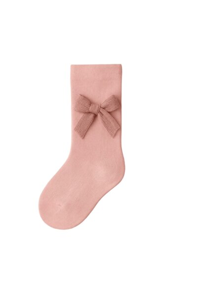 Mixbo children's tights with sole, pink bow, thick cotton, 0-6 months, pink