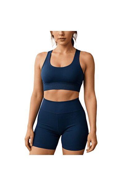 Mixbo Set sport din 2 piese, pantaloni scurți și sutien sport, albastru, mări...