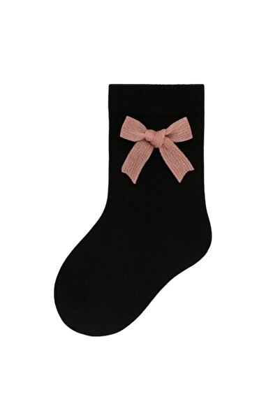 Mixbo children's tights with sole, pink bow, thick cotton, 6-12 months, black