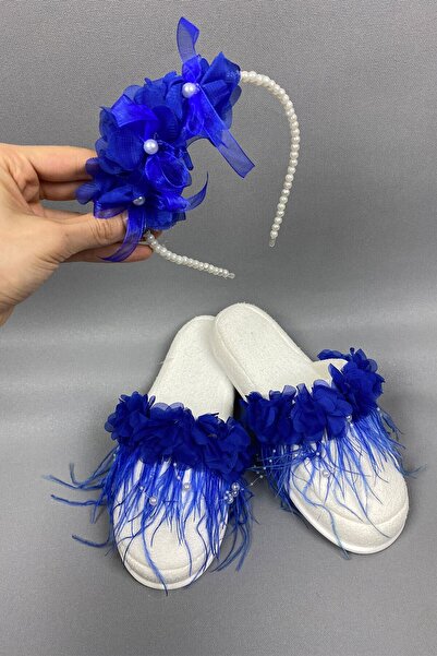 Rengarenk Minikler Maternity Slippers, Special Design with Furry Flowers, Comfortable Sole, Hospital Exit