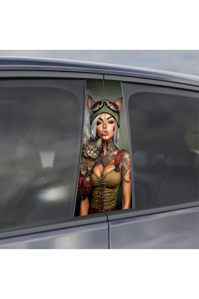 StickITsibiu Car Pillar Sticker Set – Cat Warrior Edition | 2 Pcs – 49×21 cm | Premium Print Glossy Laminated