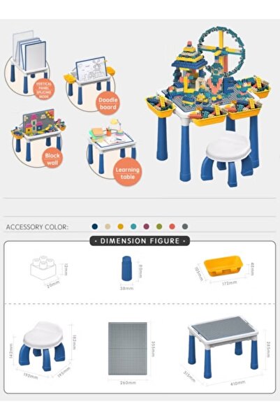 Generic Building Blocks Table Morandi Color Stacking Blocks DIY Assembled Educational Toys with Stool