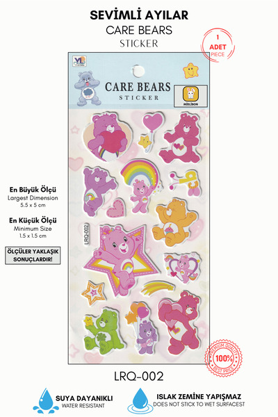 Mielibon Renkli Kalpli Ayılar Sticker Seti – Premium Parlak Kabartmalı Çıkart...