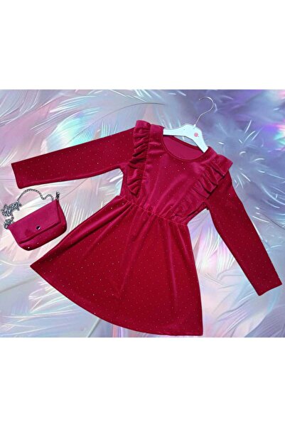 Generic Velvet dress with bag for girls from 4 to 14 years old