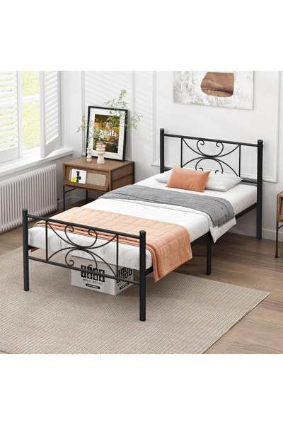 Yanara 90cm Single Metal Platform Bed Frame with Headboard, Steel Slat Support - No Box Spring Needed