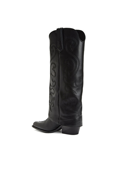 Network Siyah Desenli Kadın Deri Çizme