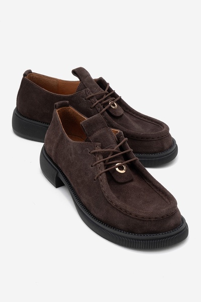 LuviShoes BAND Кафяви суедни дамски обувки от естествена кожа с връзки