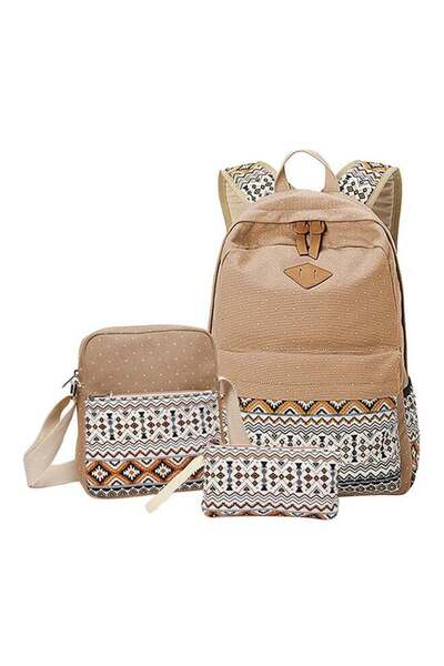 Arabest New Style Printed Zipper Kids Backpack Set Khaki
