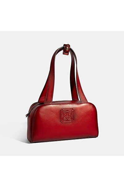 Desa Women's Red Monogram Logo Leather Shoulder Bag