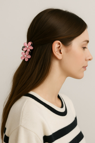 cityvision Pink Stone Flower Silver Detailed Metal Latch Buckle 4 cm