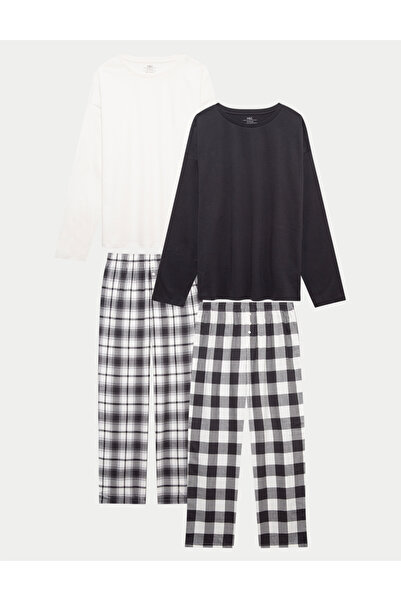 Marks & Spencer 2’li Saf Pamuk Karışımlı Kareli Pijama Takımı (6-16 Yaş)
