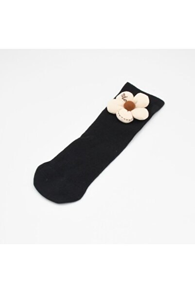 Mixbo Kids Socks, Black with Cream Flower, Cotton, 2-5 years