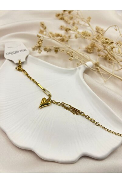 Lunarie Modern Chain Women's Bracelet with Gold Heart Pendant – Stylish Minim...