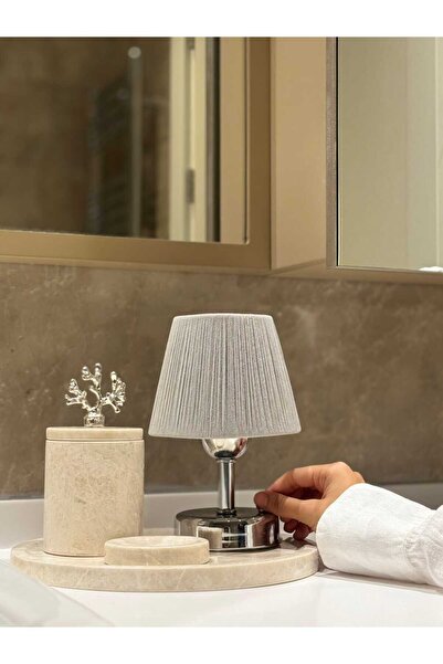 Maison Avf Gri Kadife Süet Kablosuz Pilli Masa Lambası - Alt Gümüş