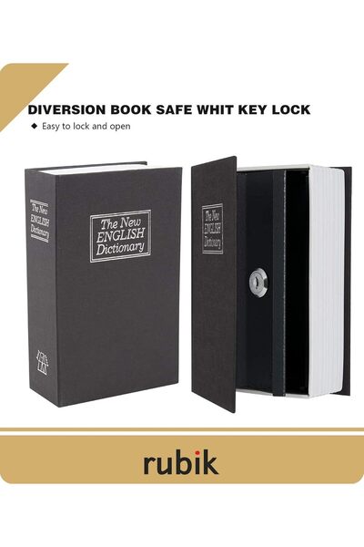 RUBIK Book Safe with Key Lock - 24 x 15.5 x 5.5 cm, Black (Medium)