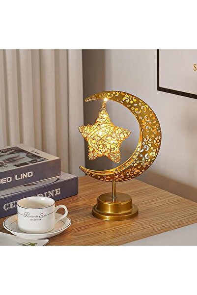 Arabest Lunar Lamp Moon Shaped Table Lamps, LED Crescent Night Light (Rattan Star)