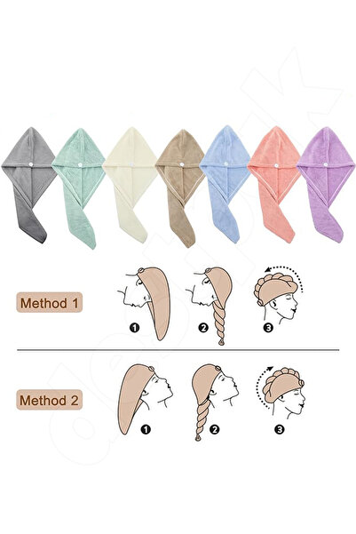 Destpak Buttoned Hair Towel - Water Absorbent Suitable for All Hair Lengths - Suitable for Longest Hair - Elastic