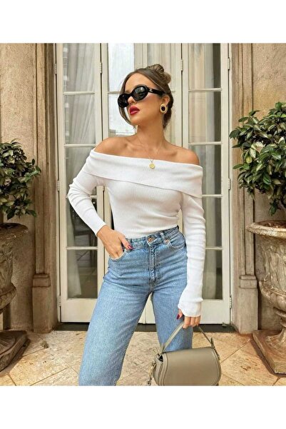 Asil Modest Madonna Collar Ribbed Knit Cotton Knitted Fabric Body Blouse