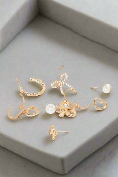 REDTAG مجموعة أقراط نسائية مزينة بالذهب (8 أزواج)