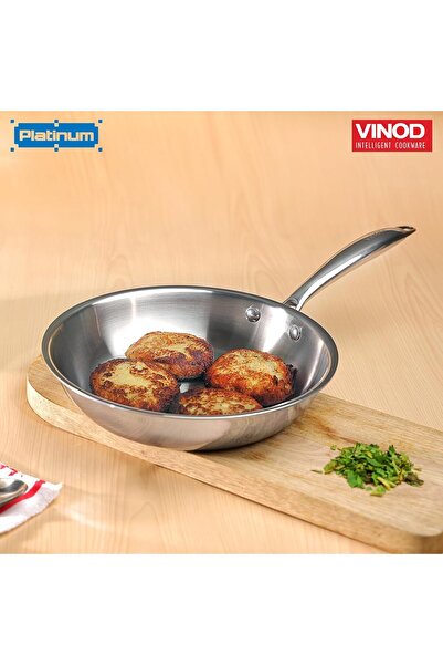 Vinod Platinum Triple-Layer Stainless Steel Frying Pan, 18 cm, Silver