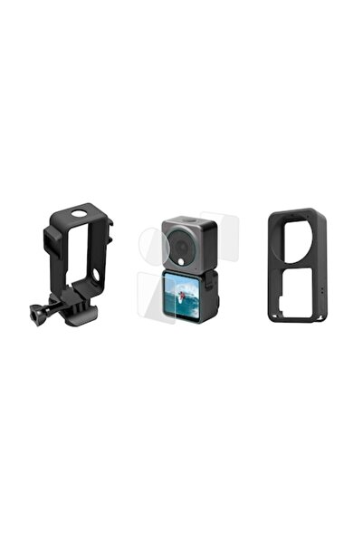 XTW Set de 3 accesorii pentru DJI OSMO Action 2 — husă/suport de protecție, manșon din silicon, 3 ecrane și...