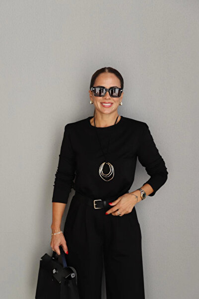 Purple by Banu Siyah Vatkalı Bluz Pantolon Takım