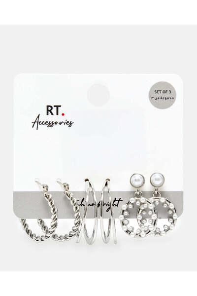 REDTAG مجموعة أقراط نسائية مزينة بالفضة (3 أزواج)