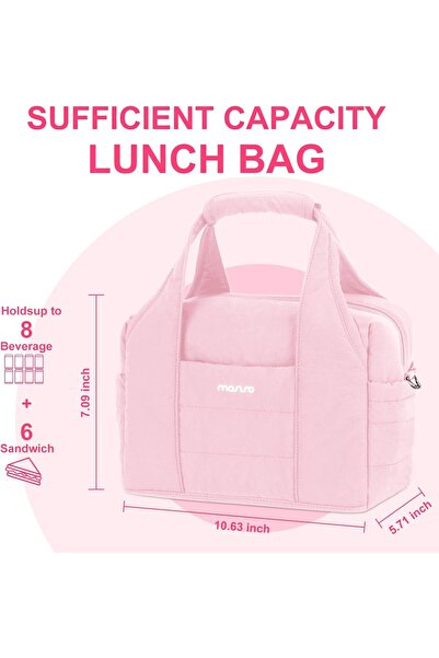 Mosiso Quilted Puffer Insulated Lunch Bag - Pink