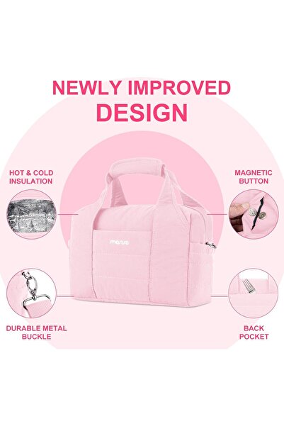 Mosiso Quilted Puffer Insulated Lunch Bag - Pink