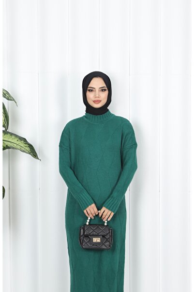 NİSUM MODA Diamond Patterned Knitwear Dress